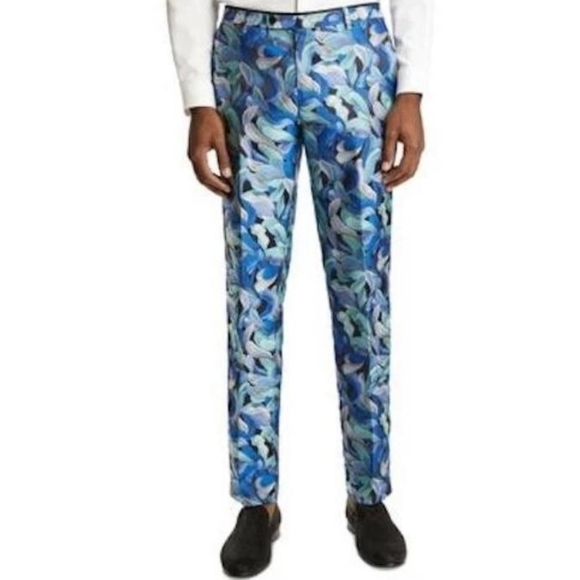 PAISLEY & GRAY Blue and Green Patterned Tuxedo Pants, 28W x 32L - Picture 9 of 9